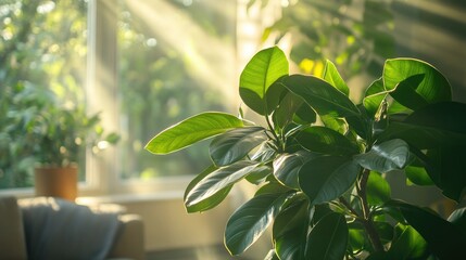 Sunlight illuminating indoor houseplant