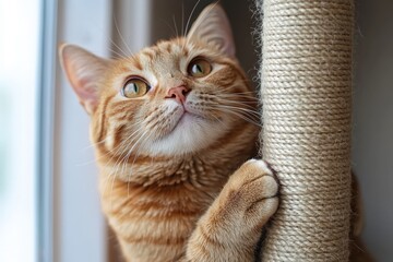 Cat Climbing a Scratching Post