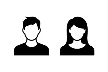 Male and female avatar icons in simple black style