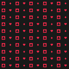 Pattern background with playing card suits. Hearts, Spades, Diamonds, Clubs. Vector.