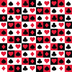 Clubs, hearts,spades and diamonds pattern cards illustration. Vector.