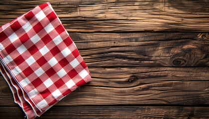 Obraz premium Checkered napkin on wooden background
