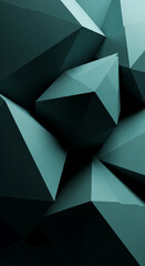 Obraz premium Abstract teal geometric background of multifaceted shapes creating a dark, shadowy, three-dimensional effect, ideal for modern design concepts