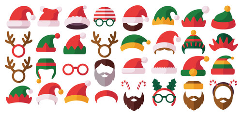 Christmas Photo Booth Props Flat Design Icons Set