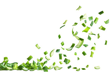 Chopped scallions falling isolated on transparent background
