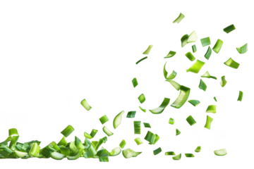 Chopped scallions falling isolated on transparent background