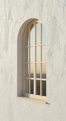 Arched Window with Bars in Old Weathered Plaster Wall