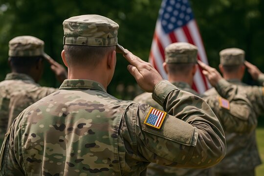 Soldiers saluting american flag military patriotic