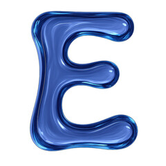 Letter E: A bold, artistic rendering of the letter "E", shimmering with a cool, fluid aesthetic and glossy texture.