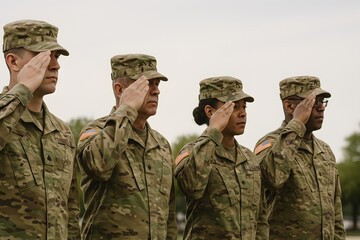 Army soldiers saluting military uniform camouflage usa