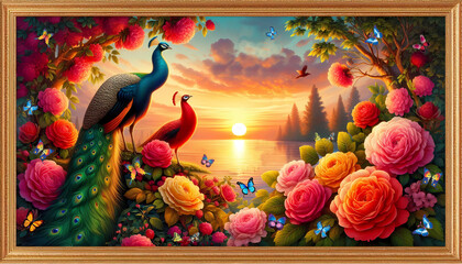 Picture of peacocks with the beauty of nature on background. peacock.(09)
