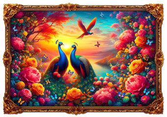 Picture of peacocks with the beauty of nature on background. peacock.(10)