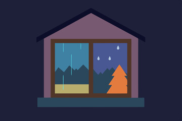 Cozy Night at Home Rain, Stars, and a Christmas Tree View from the Window