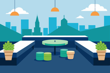 Modern Rooftop Terrace Design Cityscape Views and Tranquil Ambiance