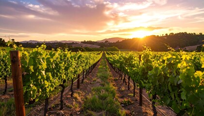 Naklejka premium Vineyard at sunset (1)