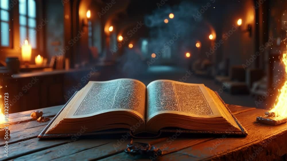 Poster mysterious glowing book with ancient knowledge and ethereal light perfect for fantasy magic