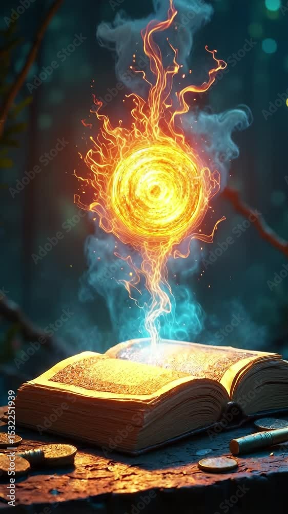 Poster mysterious glowing book with ancient knowledge and ethereal light perfect for fantasy magic
