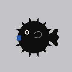 Cute vector pufferfish with big eyes, simple design, great for kids' projects and decor.