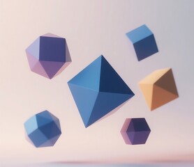 Generative ai image of 3D geometric shapes floating on light background, soft shadows