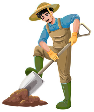 Man Digging Soil During Gotong Royong Illustration