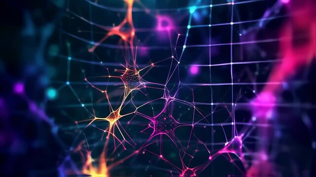 Abstract Neural Network with Glowing Connections. Seamless looping 4k video background 