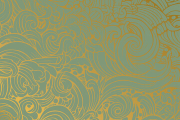 Obraz premium Golden luxury irregular organic shape seamless pattern vector with green background color