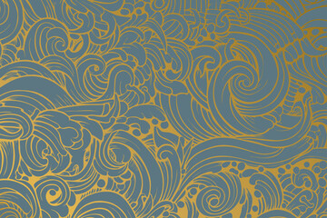 Obraz premium Golden luxury irregular organic shape seamless pattern vector with blue background color