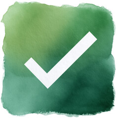 Watercolor design element on transparent background check mark. Green aquael