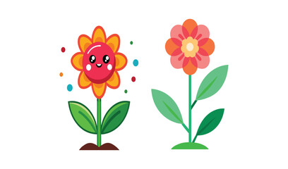 Two cute cartoon flowers with colorful petals