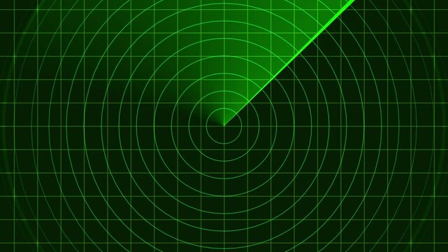 Green radar screen with scanning beam and circular grid - overlay animation for video compositing - Powered by Adobe