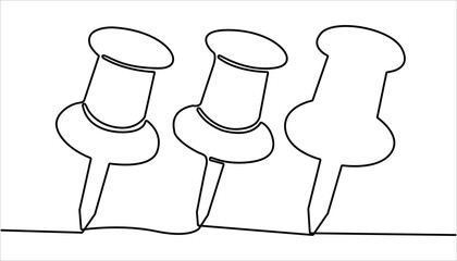 Paper pin continuous one line drawing illustration. Pin icon concept vector art. Doodle line illustration. Vector illustration. Single line pushpin.