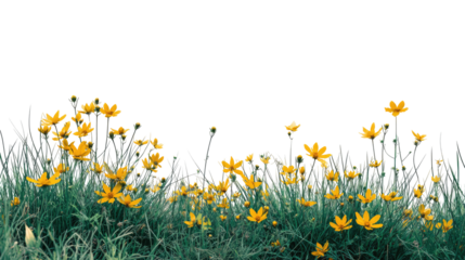 Natural Spring Grass with Yellow Flowers Minimal and Clean on Transparent Background

