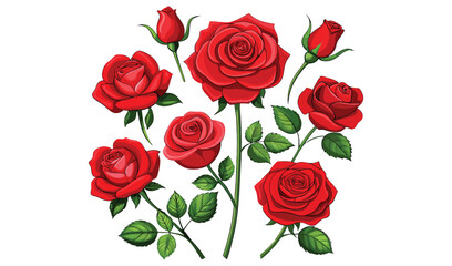 Collection of red roses and buds illustration