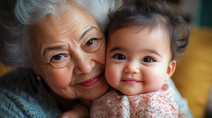 Gentle moments of bonding between grandparent and their grandchild. Family generations.