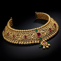Luxurious Gold Necklace with Rubies and Emeralds Exquisite Indian Jewelry