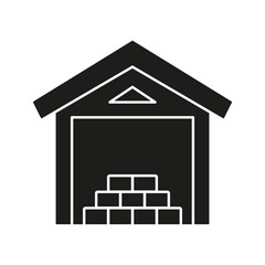 Warehouse With Boxes Solid Icon. Storage Facility, Inventory Management, And Logistics Silhouette Symbol. Efficient Supply Chain Operations. Isolated Vector Illustration
