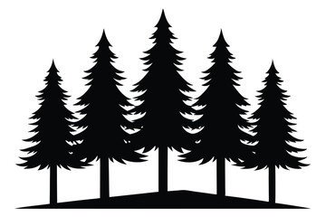 Obraz premium Five silhouetted evergreen trees on a hill