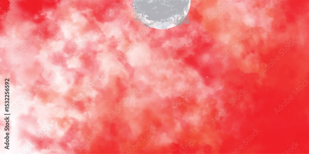 Wall mural Artistic watercolor sky backdrop with gradient red hues and a floating moon abstract creative design for graphics