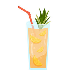 Tropical citrus beverage with orange slices and straw in tall glass