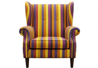 Striped wingback chair with colorful upholstery