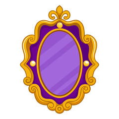 Ornate Purple and Gold Oval Mirror Frame Illustration