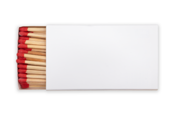 Top view of a white matchbox isolated on a clipped PNG transparent background