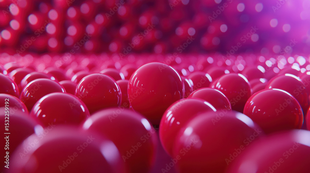 Poster glorious red spheres close-up creating abstract background in vibrant colorful display