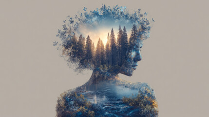 forest inside human silhouette symbolizing peace of mind and nature connection