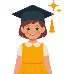 Cheerful cartoon illustration of a little girl with a graduation cap