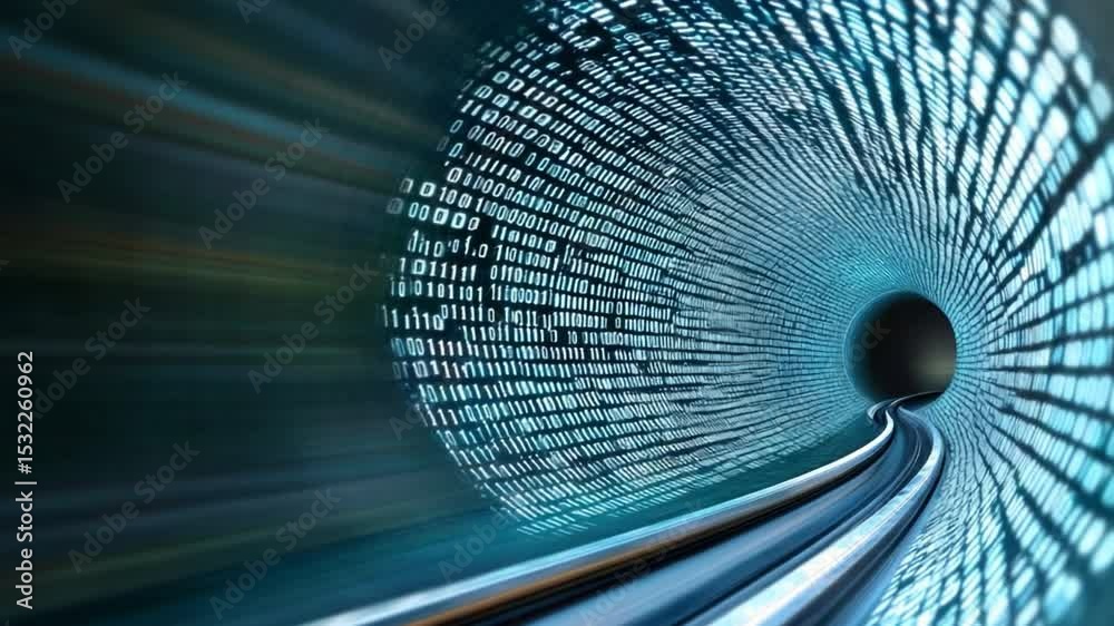 Poster Digital Tunnel: A conceptual image depicting data transfer through a digital tunnel, highlighting the speed of information.