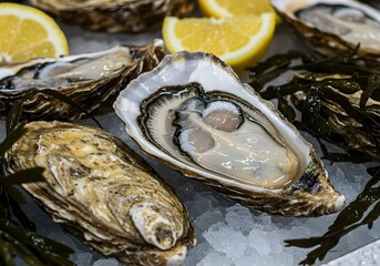 Fresh raw oysters for seafood menu, restaurant promotion or culinary background
