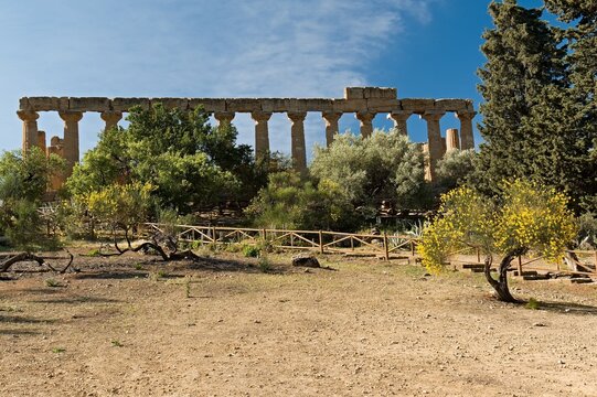 The Temple of Juno (Tempio di Giunone) was built in the 5th century BC in the Valley of the Temples, Agrigento. Today a UNESCO World Heritage Site in Sicily. Italy. Europe.