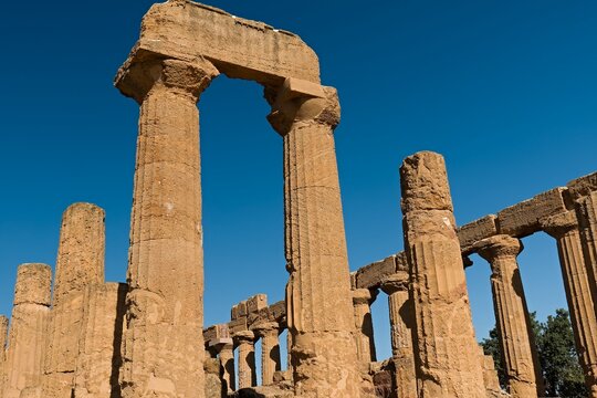 The Temple of Juno (Tempio di Giunone) was built in the 5th century BC in the Valley of the Temples, Agrigento. Sicily. Italy. Europe.
