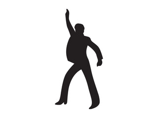 Vector isolated one single simple rock n roll dancing man with hand up finger up colorless black symbol icon logo infographics glyph on a white background simple minimal graphic element